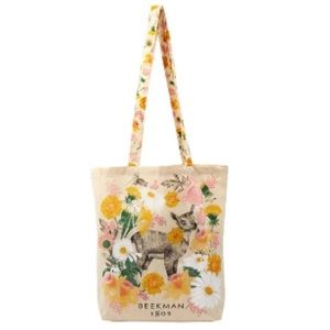 Beekman 1802 Floral Canvas Tote Bag With Goat Print NWOT Bambicore